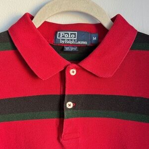 Polo by Ralph Lauren Red Polo with Black and Dark Green Stripes